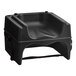 A black plastic Lancaster Table & Seating booster seat with straps.