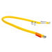 A yellow Dormont gas connector hose with two metal fittings.
