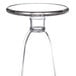 a clear glass stand with a round base