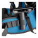 A blue and black Lavex backpack vacuum with a black handle.