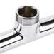 A chrome Equip by T&S deck mount faucet with a metal end.