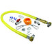 A yellow T&S Safe-T-Link gas appliance connector hose with installation parts.