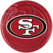 A red Creative Converting paper dinner plate with the San Francisco 49ers logo.