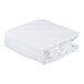 A folded white Twin XL size bed bug proof box spring cover.