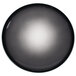 A black porcelain coupe plate with a circular design in the middle.