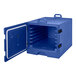A navy blue front-loading insulated tray and sheet pan carrier designed for full size pans.