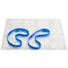 A white surface with navy blue rubber bands in a blue ribbon pattern.