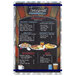 A Menu Solutions Alumitique menu board with navy bands and food on it.