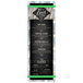 A black Alumitique menu board with white text and green bands displaying a beer menu.