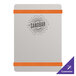 A Menu Solutions Alumitique brushed aluminum menu board with orange and white text on it.