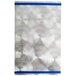 A silver metal Menu Solutions Alumitique menu board with navy blue bands on a silver metal surface.