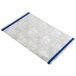 A white plastic bag with navy blue bands.
