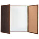 A wooden box with a white board and cork board inside.
