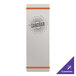 A white rectangular brushed aluminum menu board with orange bands and black text.