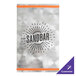 A silver rectangular Alumitique menu board with orange swirls and black text on a silver surface.