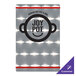 A customizable Alumitique aluminum menu board with red bands holding a card with the words "Joy Pot" on it.