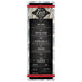 A Menu Solutions Alumitique aluminum menu board with red bands and white and black text on a white background.