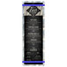 A Menu Solutions Alumitique aluminum menu board with royal blue bands and white text on a black and white sign.
