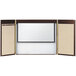 A whiteboard with a walnut hardwood veneer frame and a projection screen inside.