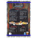 A Menu Solutions Alumitique menu board with Royal Blue bands and a menu on it.