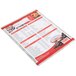 A Menu Solutions Alumitique menu board with red and white text on a counter with red bands.
