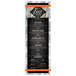 A white Menu Solutions Alumitique aluminum menu board with black swirls and orange bands.