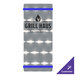 A rectangular silver aluminum menu board with royal blue bands.