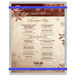 A Menu Solutions Alumitique menu board with royal blue bands on a table in a buffet restaurant.