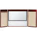 A cherry hardwood veneer white board with a red border.