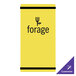 A yellow rectangular acrylic sign with black text.