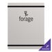 A white folder with brushed aluminum panels and black bands.