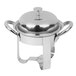A silver stainless steel Libbey chafing dish with a lid.