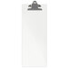A white rectangular acrylic menu clipboard with a silver clip.