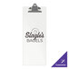 A clear frosted acrylic Menu Solutions clip board with black text on it.
