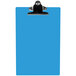 A blue rectangular clipboard with a metal clip.