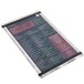 A white menu board with black and red swirls on the edges.