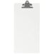A white rectangular acrylic menu clipboard with a silver clip.