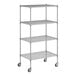 A Regency stainless steel wire shelving unit with four shelves.