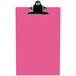 A pink rectangular Menu Solutions clipboard with a metal clip.