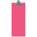 A pink rectangular acrylic menu clip board with a silver clip.