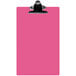 A pink rectangular acrylic clip board with a metal clip.