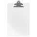 A white rectangular Menu Solutions acrylic clipboard with a silver clip.