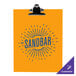 An orange acrylic Menu Solutions clipboard with a logo on it.