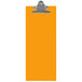 An orange rectangular acrylic clipboard with metal clip.