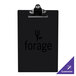 A black rectangular Menu Solutions clip board with a logo on it.