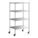 A Regency stainless steel wire shelving unit on wheels.