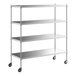 A Regency stainless steel mobile shelving unit with wheels.