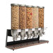 Rosseto EZ522 EZ-SERV 4.9 Liter Five Canister Tabletop Snack / Cereal Dispenser with Black Matte Steel Stand and Walnut Catch Tray - 32 1/2 inch x 9 inch x 26 inch