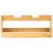 A natural bamboo tray riser with two shelves on a white background.