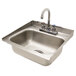 a stainless steel sink with a faucet